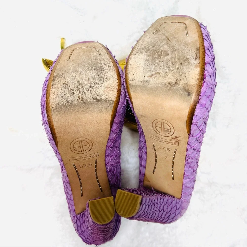 HOUSE OF HARLOW Leather Lilac Purple Peep Toe Python Pearl Pumps Heels S… - Picture 13 of 15
